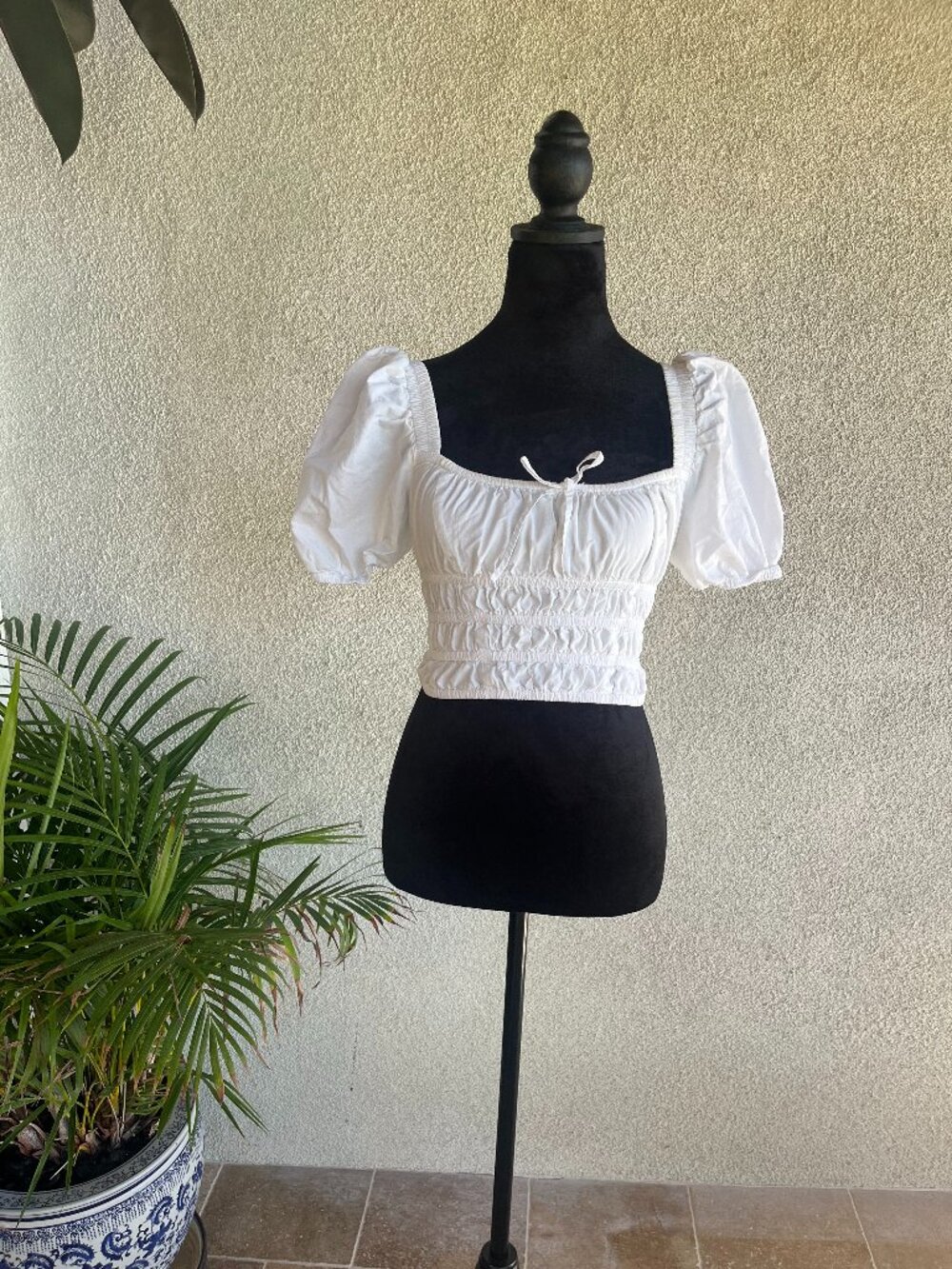White Puffed Sleeve Crop Top